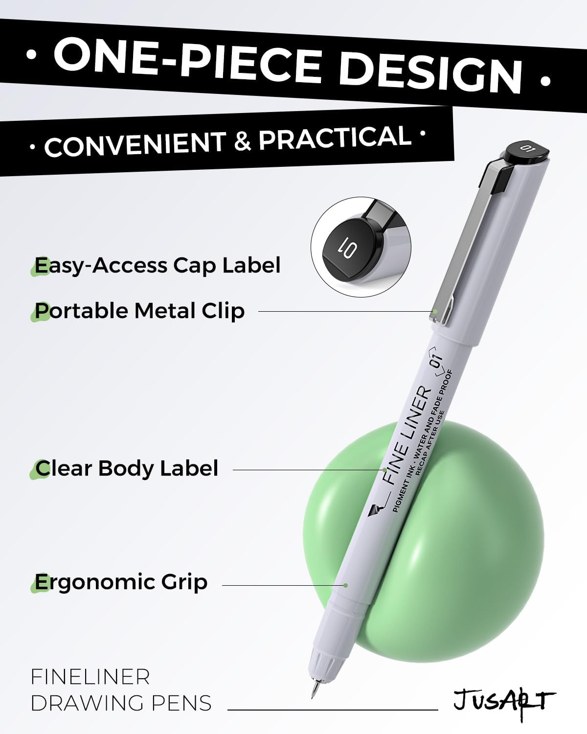 JusArt Fineliner Pens, 6 Pcs, 0.25mm Fine Point, No Bleeding, Waterproof Black Pigment Ink Pens for Artists Beginners, Illustration, Writing, Journaling, Crafters, Technical Drawing pens