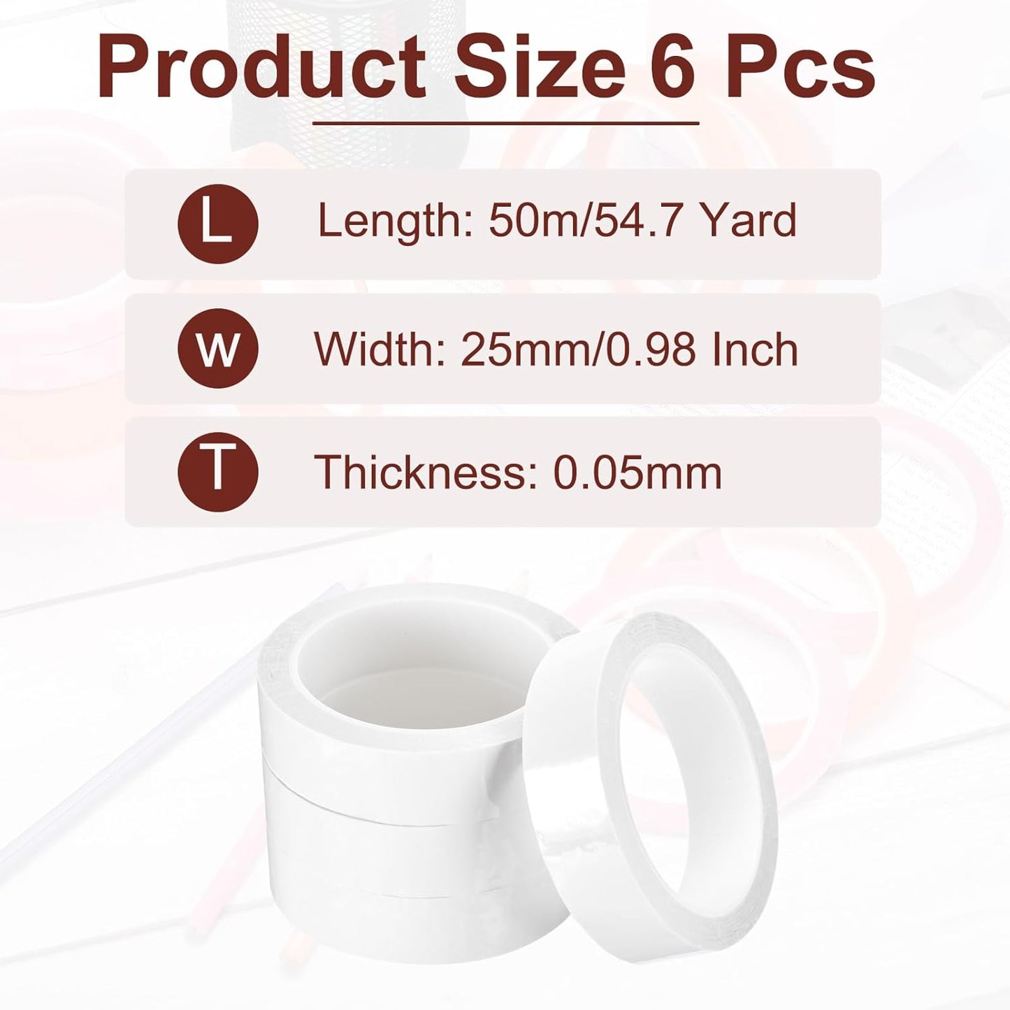 MECCANIXITY 6 Rolls Whiteboard Tape Graphic Chart Tape 25mm 54.7 Yard Art Tape Thin Self-Adhesive Pinstripe Tape Masking Tape for Gift Wrapping Craft Supplies, White