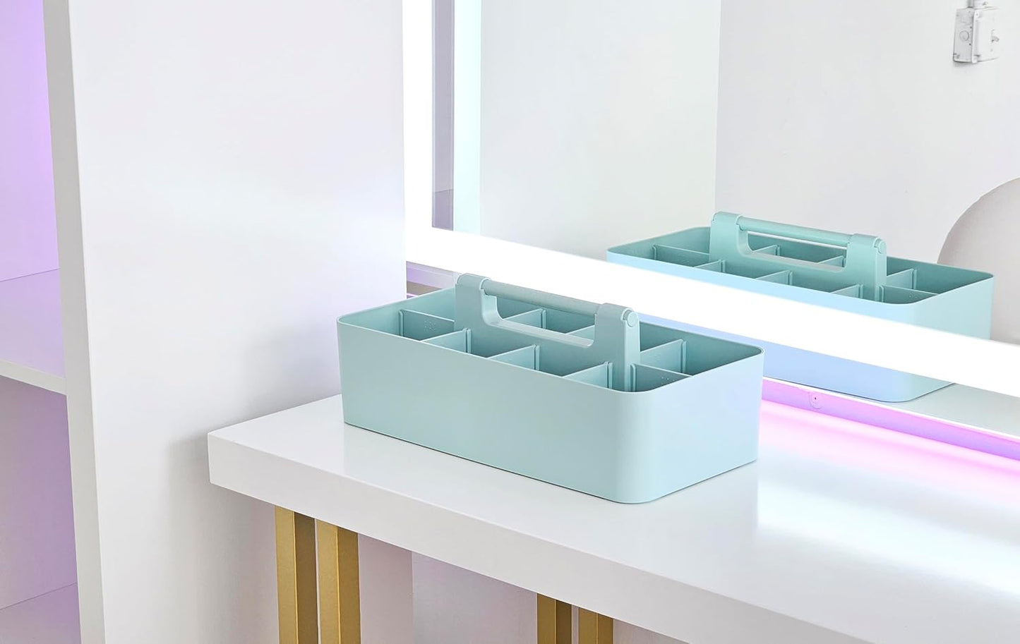 Portable Caddy Organizer - Stackable Plastic Caddy with Handle | Desk, Makeup, Dorm Caddy, Classroom Art Organizers (Made In Usa) (Mint/Pink/Lavender/Ivory)