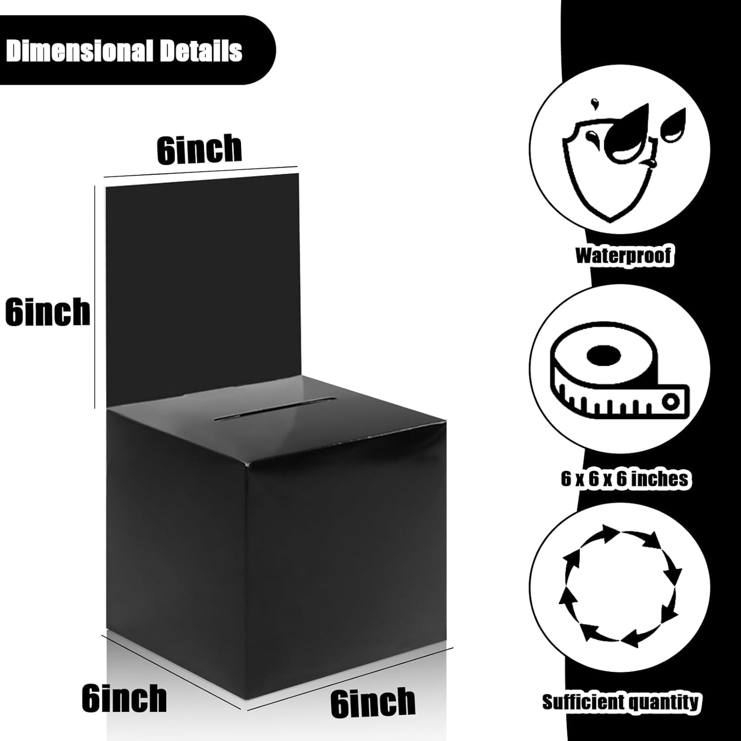 Ysglory 12 Pack Raffle Ticket Box Black Cardboard Suggestion Box with Slot Donation Ballot Boxes for Fundraising Collecting Business Card Voting Contest, 6 x 6 x 6 Inches