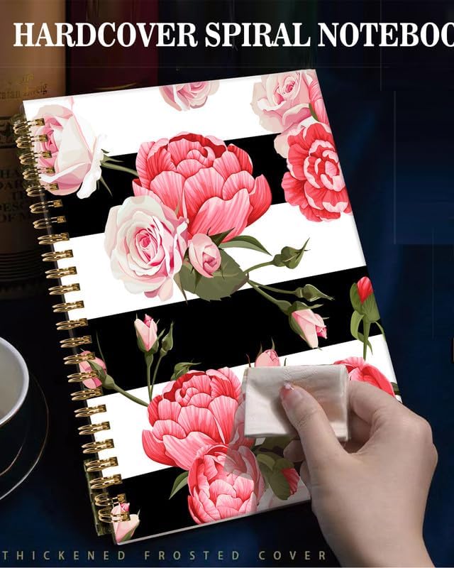 Spiral Journal Notebook,A5 Hardcover Lined Journals for Women Girl 6 x 8.3 in,120 Pages Thick Paper,Cute College Ruled Writing Notebook for Gifts Office Work School(Peony Rose)