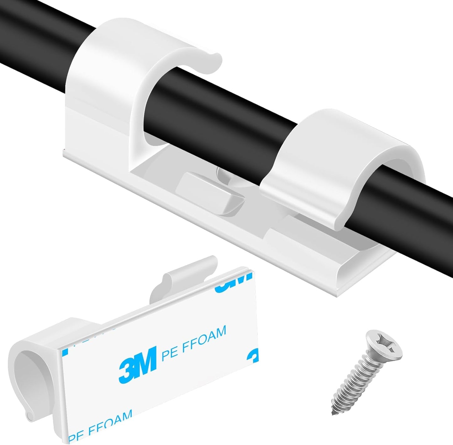 XHF 50pcs Medium Self Adhesive Cable Clips White,Wire Clips Cable Management Wire Organizer Cord Holder for Under Desk, Car, Wall, TV PC Ethernet Cable