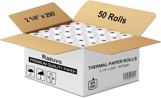 Thermal Paper Rolls - Bpa-Free 2 1/4 Inch X 200ft Register Tape, 50-Pack For Smooth Credit Card Machine Printing