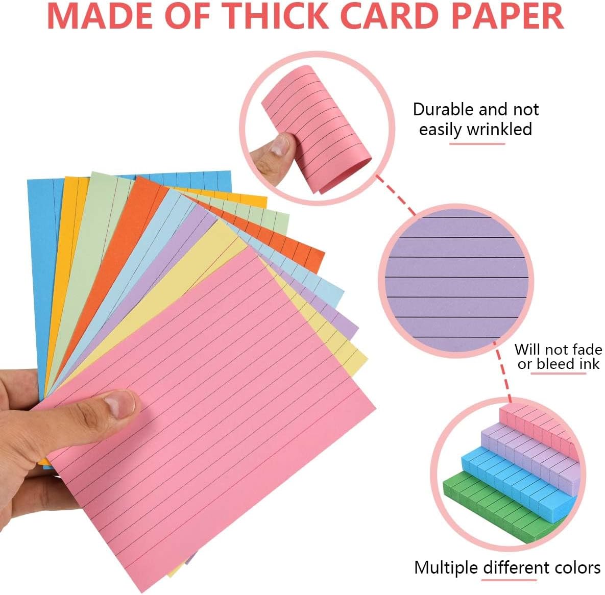 OBTANIM 400 Count 4 x 6 Inch Index Cards Assorted Colors Ruled Index Flash Cards for Studying Taking Note Office Home and School Daily Recording