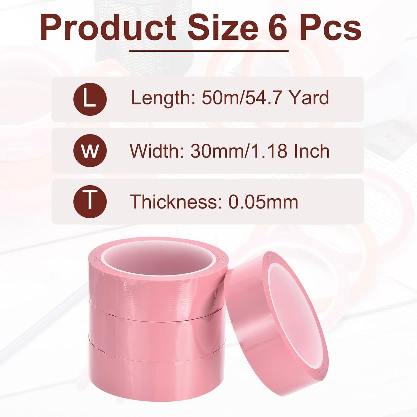 MECCANIXITY 6 Rolls Whiteboard Tape Graphic Chart Tape 30mm 54.7 Yard Art Tape Thin Self-Adhesive Pinstripe Tape Masking Tape for Gift Wrapping Craft Supplies, Pink