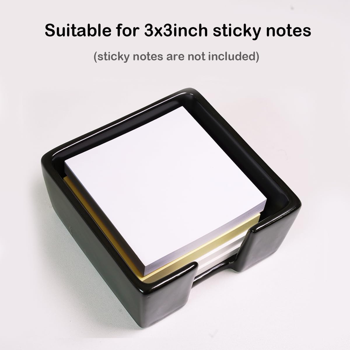 Ceramic Sticky Note Holder, 3 x 3" Sticky Note Dispenser, Notepad Holder for Desk, Office Essentials Organizer (Black)