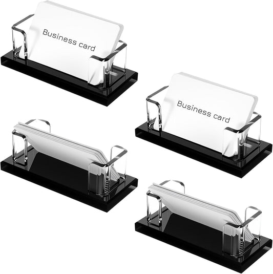 4 Pack Acrylic Business Card Holder for Desk, Clear Professional Display Stand with Stable Base, Office Desktop Organizer for Conferences, Events, Reception