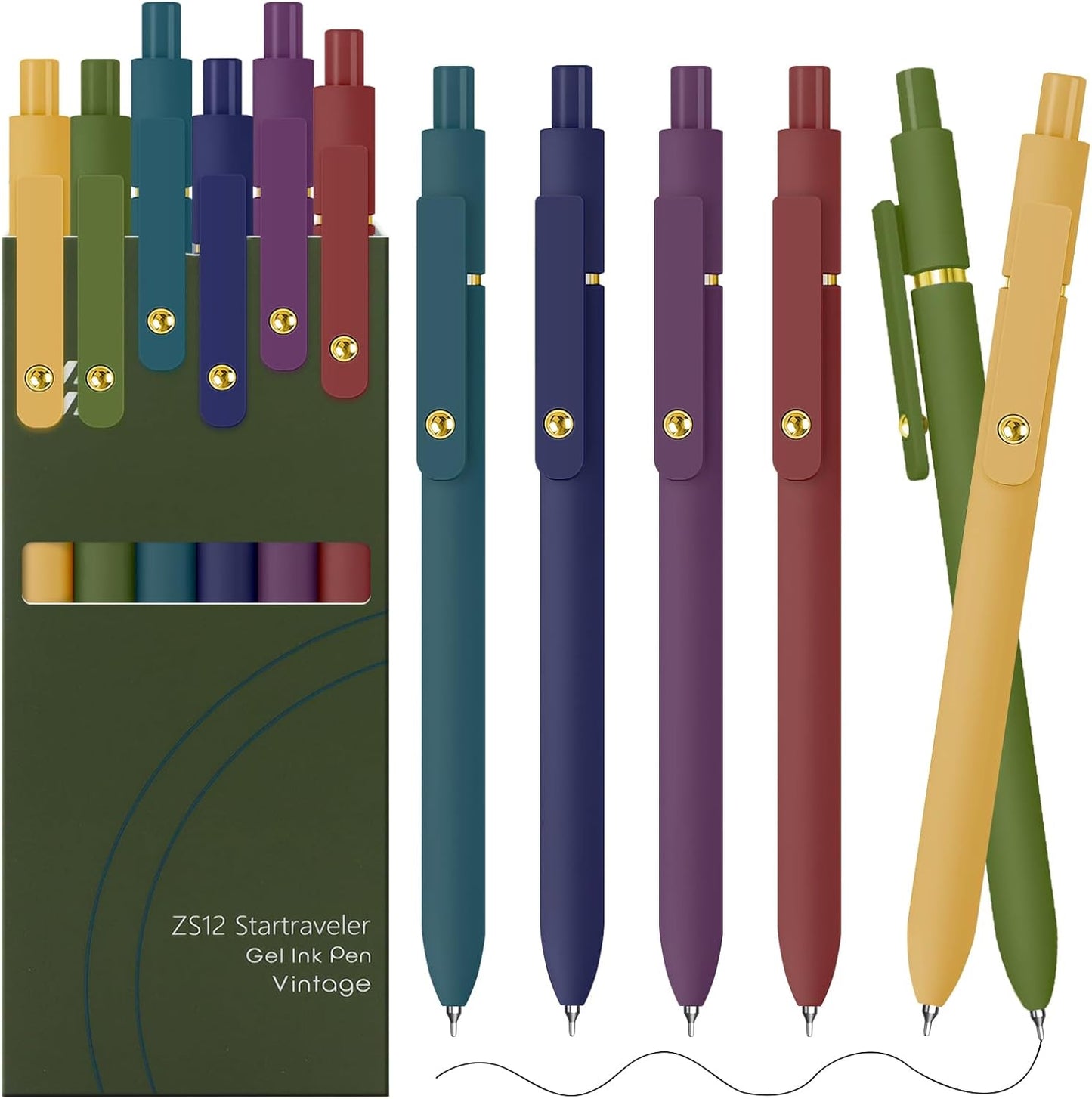 Gel Pens, 6 Pack Gold Retro 0.5mm Black Ink Pens Fine Point Smooth Writing Pens for School Office Supplies, Gifts for Women Girls