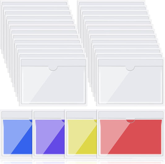 Chinco 30 Pcs Self Adhesive Pockets, Bin Labels for Storage Bins, Clear Pocket Label Sleeves, Plastic Index Card Holder with Top Open for Organizing Bins Box Drawer(3 x 5 Inches)