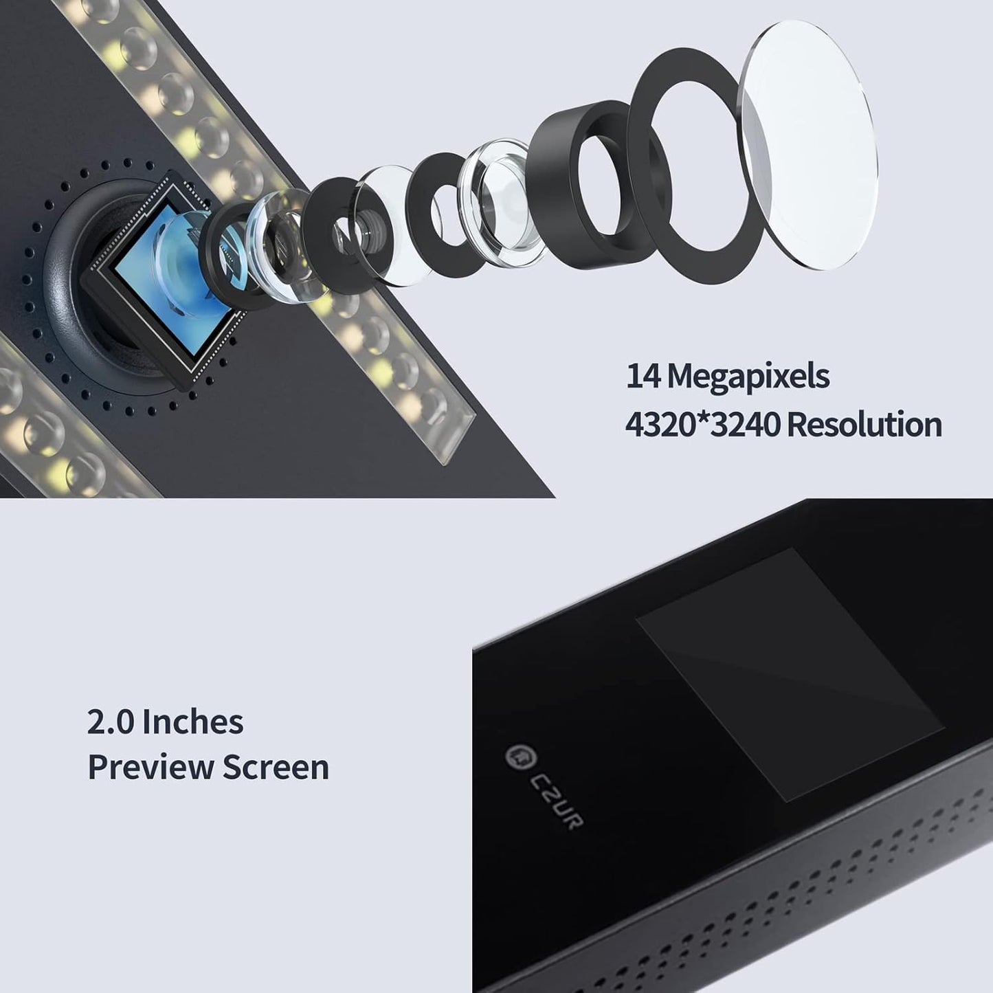 CZUR Aura Pro Portable Book Scanner, A3 Document Scanner, Auto-Flatten, 180+ Language OCR, 90° Foldable, Fast Scan, for Mac & Windows