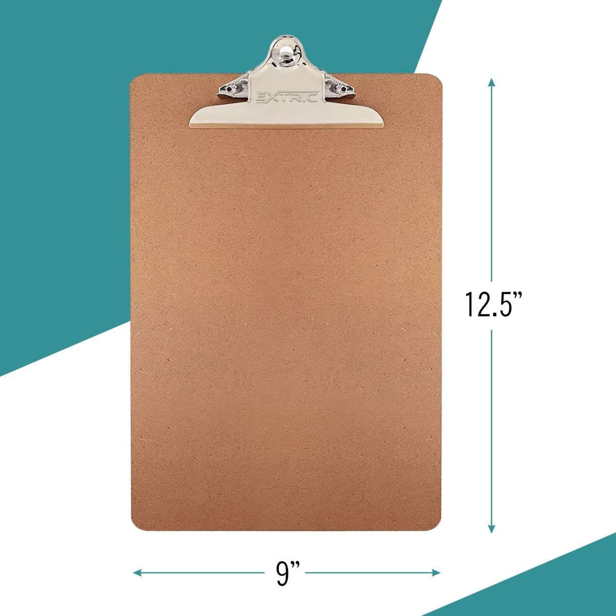 6 Clipboards Standard A4 Letter Size, 9x12.5 inch Wooden Clipboard with 6" Metal Clip, Hardboard, Ideal for 8.5 x 11 Inch Paper, for Office, School, and Home Use