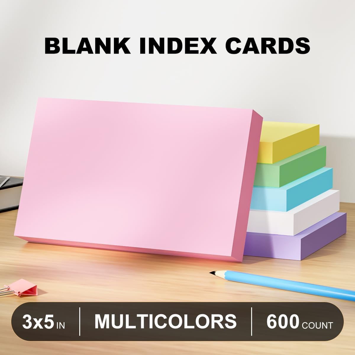 600 PCS 3x5 Index Cards Blank Study Flashcards 3 x 5 Colored Index Cards Bulk, Colorful Study Cards Blank Flash Cards Blank 3 by 5 Index Card Cue Notecards Receipt Note Card for School Office Home