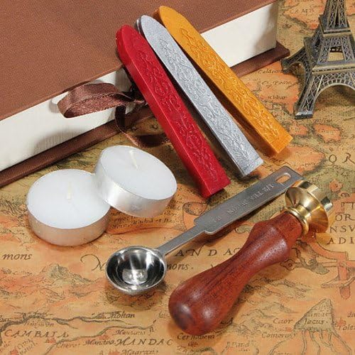 Vintage Alphabet Initial F Wax Seal Sealing Stamp Sealing Wax Sticks Spoon Wood Box Set Classical Old-fashioned Antique Alphabet Invitation Package Seal Wax Stamp Box Kit