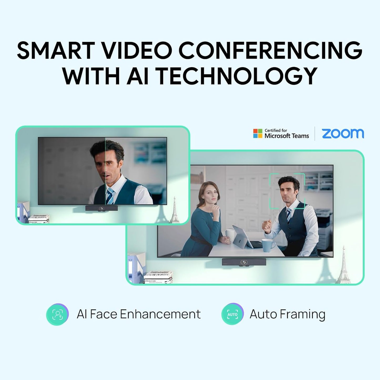 Yealink UVC34 4K Conference Room Camera System 10 Microphone 8 MP All-in-One Video Conferencing System AI Auto Framing 120° Field of View Microsoft Teams Certified Webcam Zoom Rooms USB-A