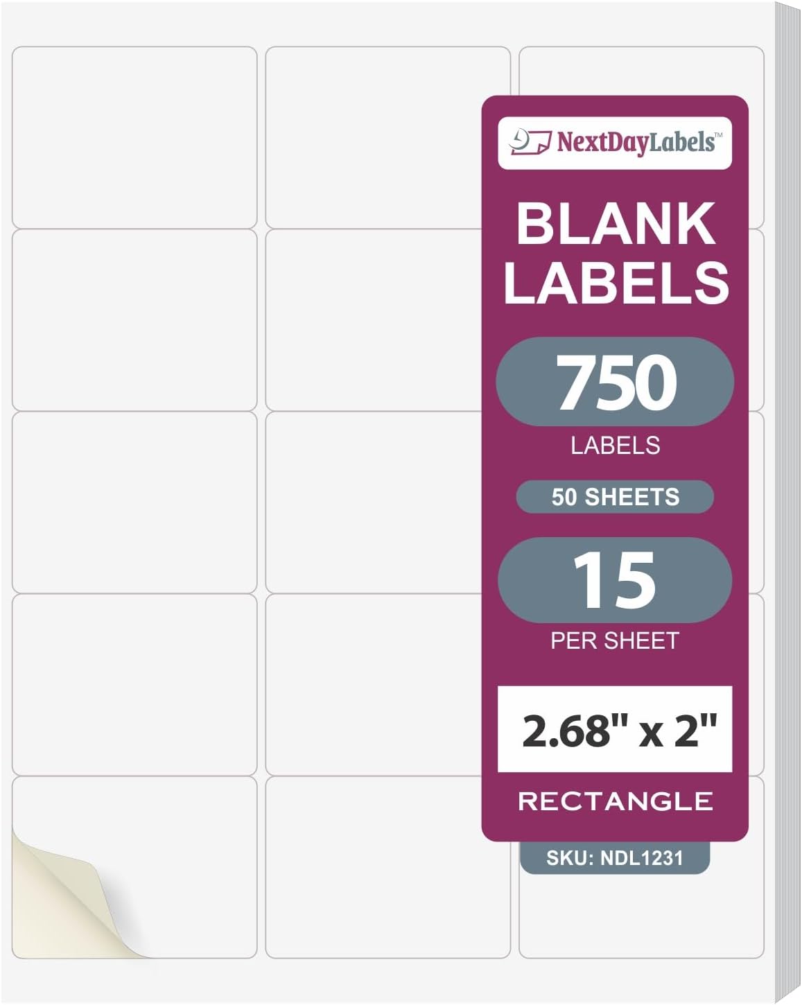 NextDayLabels – 2"-11/16 x 2 Rectangular Sticker Labels for Printer - White Laser/Inkjet Printer Labels Return Address Labels Shipping Label Stickers (50 Sheets, 15 Per Sheet, 750 Labels)