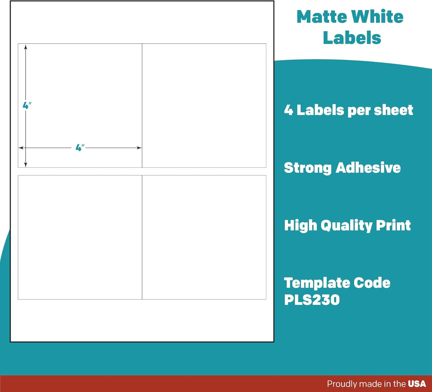 Premium Label Supply White Sticker Square Labels – 4" x 4" – Laser/Inkjet Compatible – (4 per Sheet), 1000 Sheets - 4,000 Total Adhesive Labels