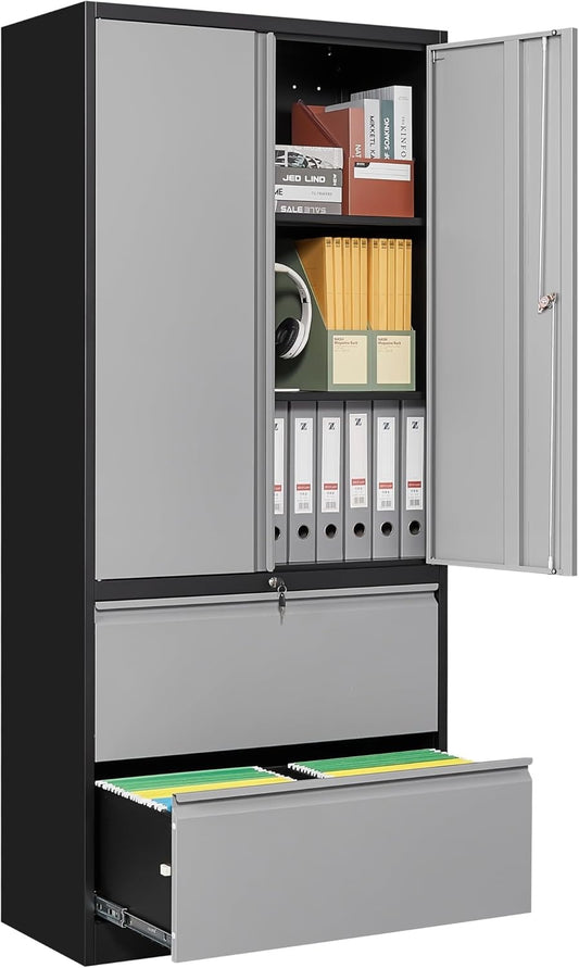 SISESOL Metal Storage Cabinet with Drawers, 71" File Cabinets for Home Office, Locking Steel Storage Cabinet with Doors and Shelves for Home, Office, Warehouse, Garage, School (Gray, 2 Drawers)