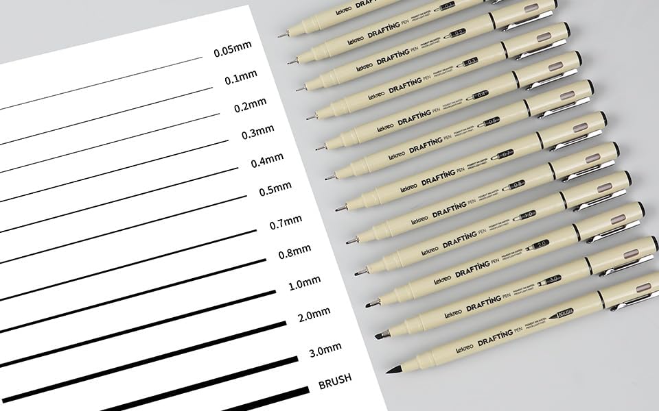 Micron 12-Piece Fineliner Pen, Assorted Point Sizes 0.05 to 3mm & Brush Pens, for Art, Writing & Bullet Journaling (12 Point Sizes)