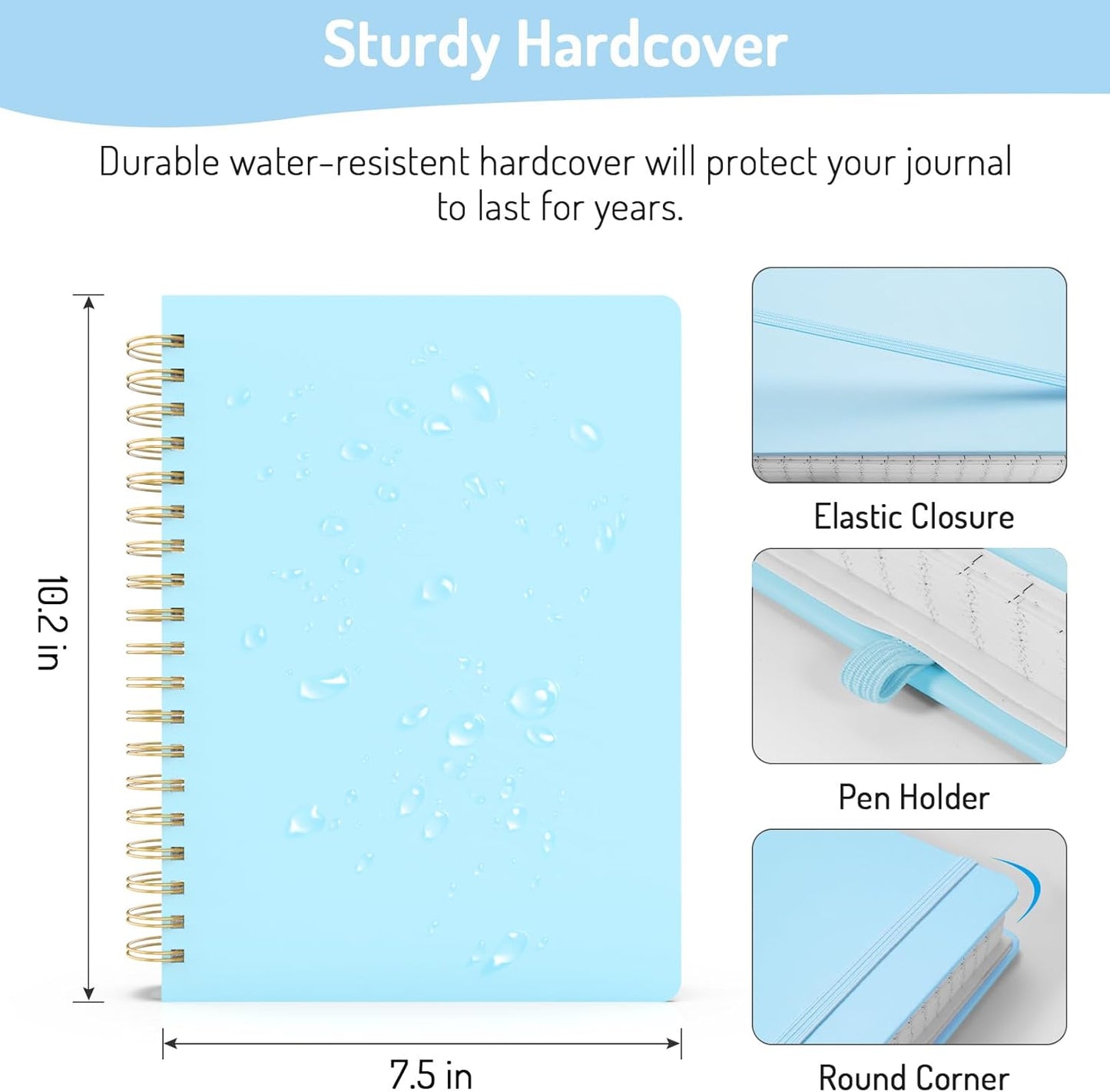 Forvencer Lined Spiral Journal Notebook with 300 Numbered Pages, B5 College Ruled Thick Journals for Writing with 100GSM Paper, Hardcover Notebooks with Contents for Work, School, Women, Men, Sky Blue