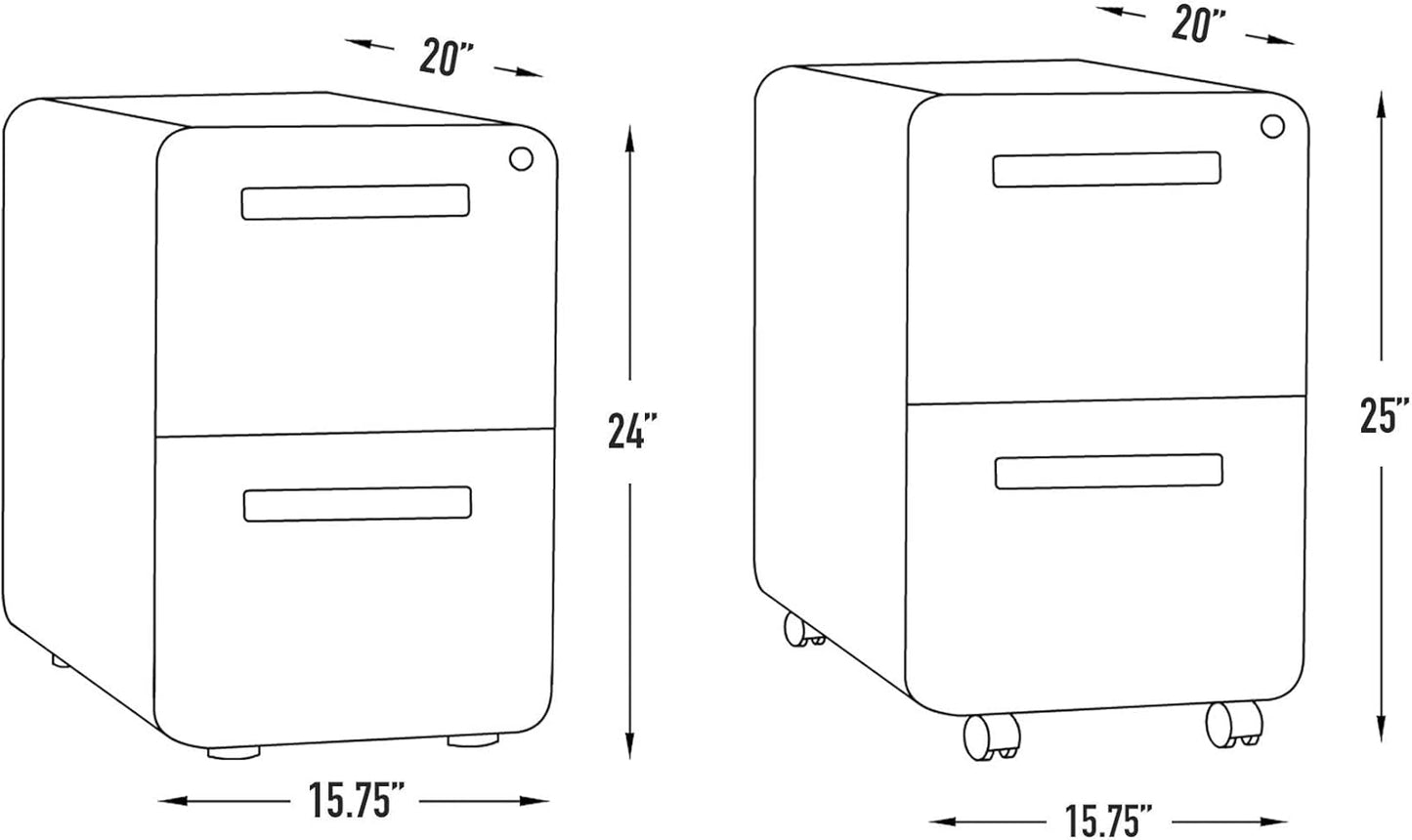 Laura Davidson Furniture Stockpile 2 Drawer Mobile File Cabinet with Lock - Under Desk Metal Filing Cabinet, Legal/Letter File Folders, Wheels and Stationary Feet, Pre-Assembled, White/Orange