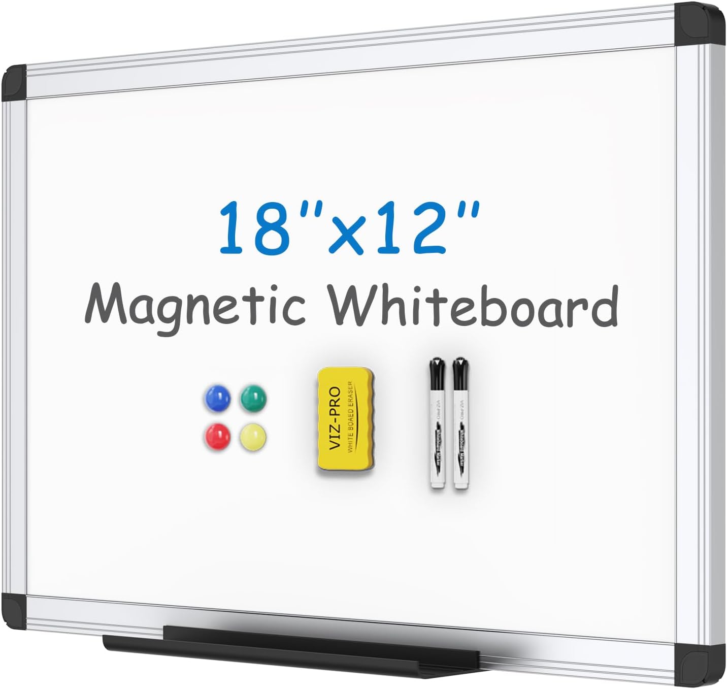 VIZ-PRO Magnetic Whiteboard/Dry Erase Board, 18 X 12 Inches, Includes 1 Eraser & 2 Markers & 4 Magnets