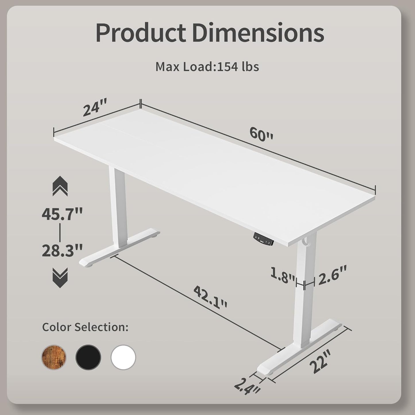 Agilestic Electric Standing Desk, Large 60 x 24 Inches Height Adjustable Desk, Sit Stand up for Work Office Home, Ergonomic Rising Computer Table with Memory Preset, White