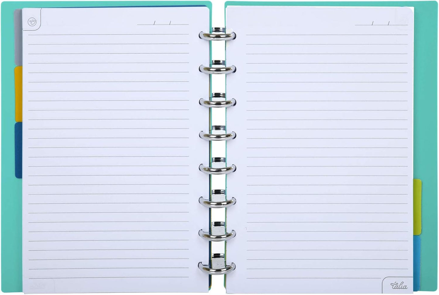 Talia Discbound Notebooks, Planner, Customizable, (yCelestial Turquoise w/Silver Discs, Junior (5.5in x 8.5in))