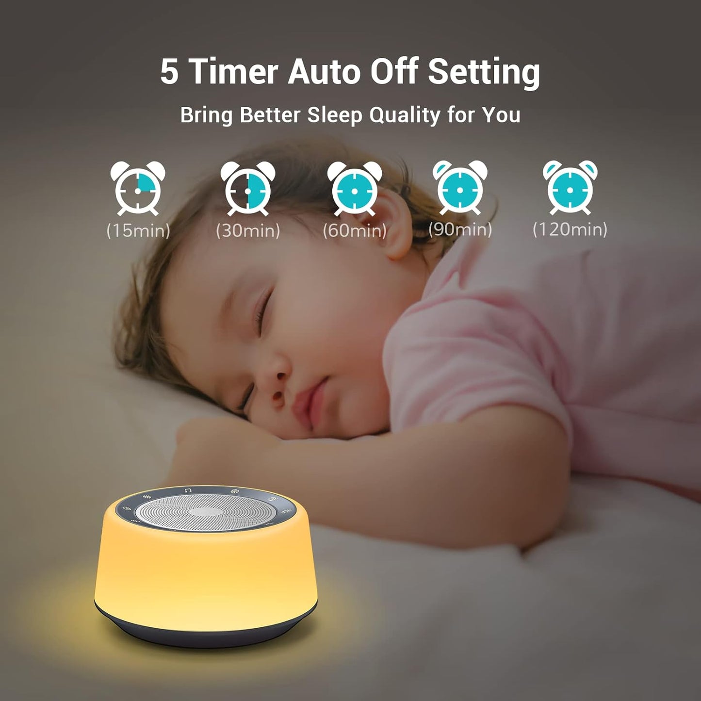 BGOVERSS White Noise Sound Machine, Baby Sound Machine Kids with 30 Soothing Sounds and 7 Colors Warm Night Light for Sleeping, 5 Timers Portable Plug in Sound Machine for Baby, Adults，Grey Color