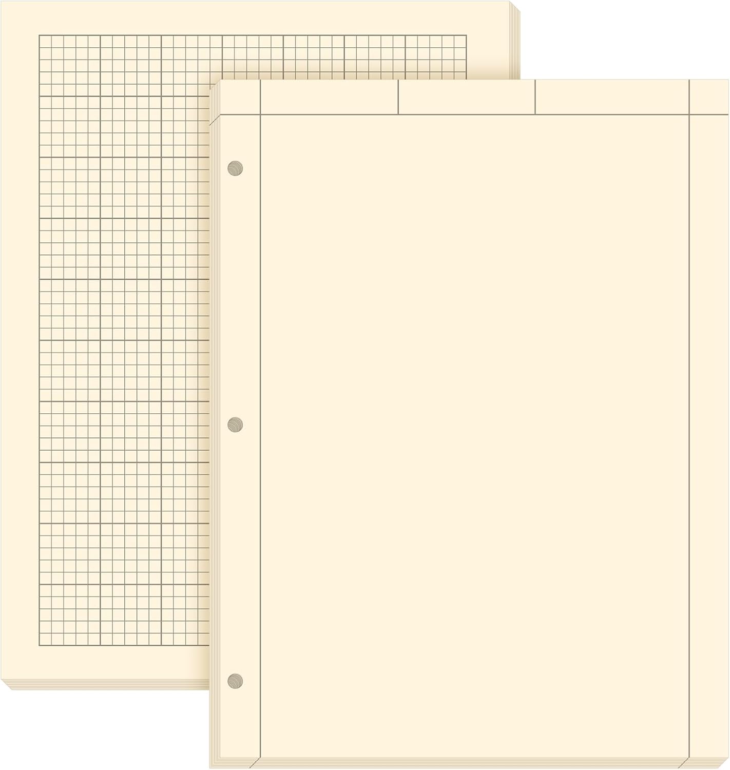 Seajan 2 Pcs Engineering Paper Notebook Engineering Computation Pad 8.5 x 11 Inches Engineer Graph Paper Notepad, 5 Squares Per Inch 3 Hole Punched Computation Pad, 100 Sheets/pack (Yellow)