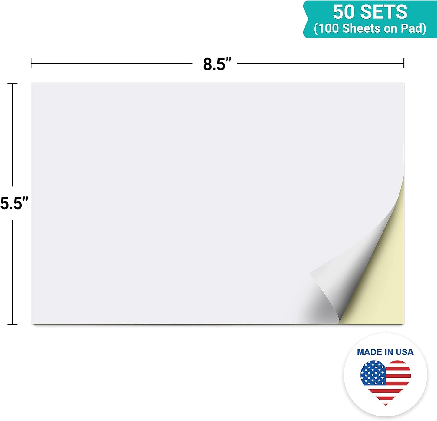 321Done 2-Part Blank Carbonless Notepad, 5.5x8.5 Landscape, Made in USA, Small Carbon Duplicate Copy Pad for Parent Notes, Sketchbook, Memos, Small Business Order Book (50 Sets) White/Yellow