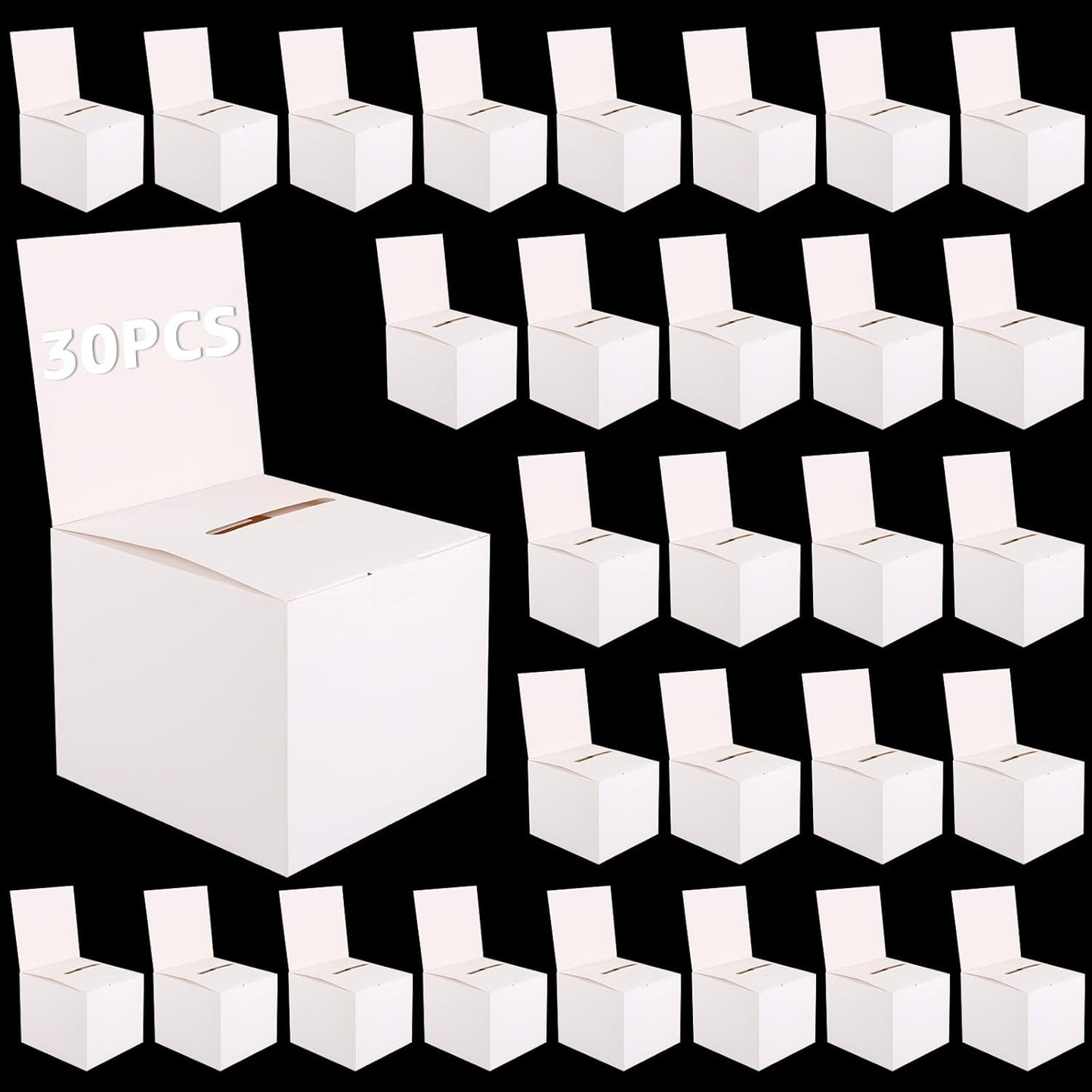 SHUESS 30 Pack Raffle Ticket Box Raffle Boxs Ballot Boxes with Slot White Suggestion Donation Boxs for Fundraising Cardboard Charity Box with Slot for Collecting Business Card Voting Contest, 6 Inches