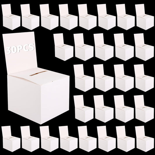SHUESS 30 Pack Raffle Ticket Box Raffle Boxs Ballot Boxes with Slot White Suggestion Donation Boxs for Fundraising Cardboard Charity Box with Slot for Collecting Business Card Voting Contest, 6 Inches