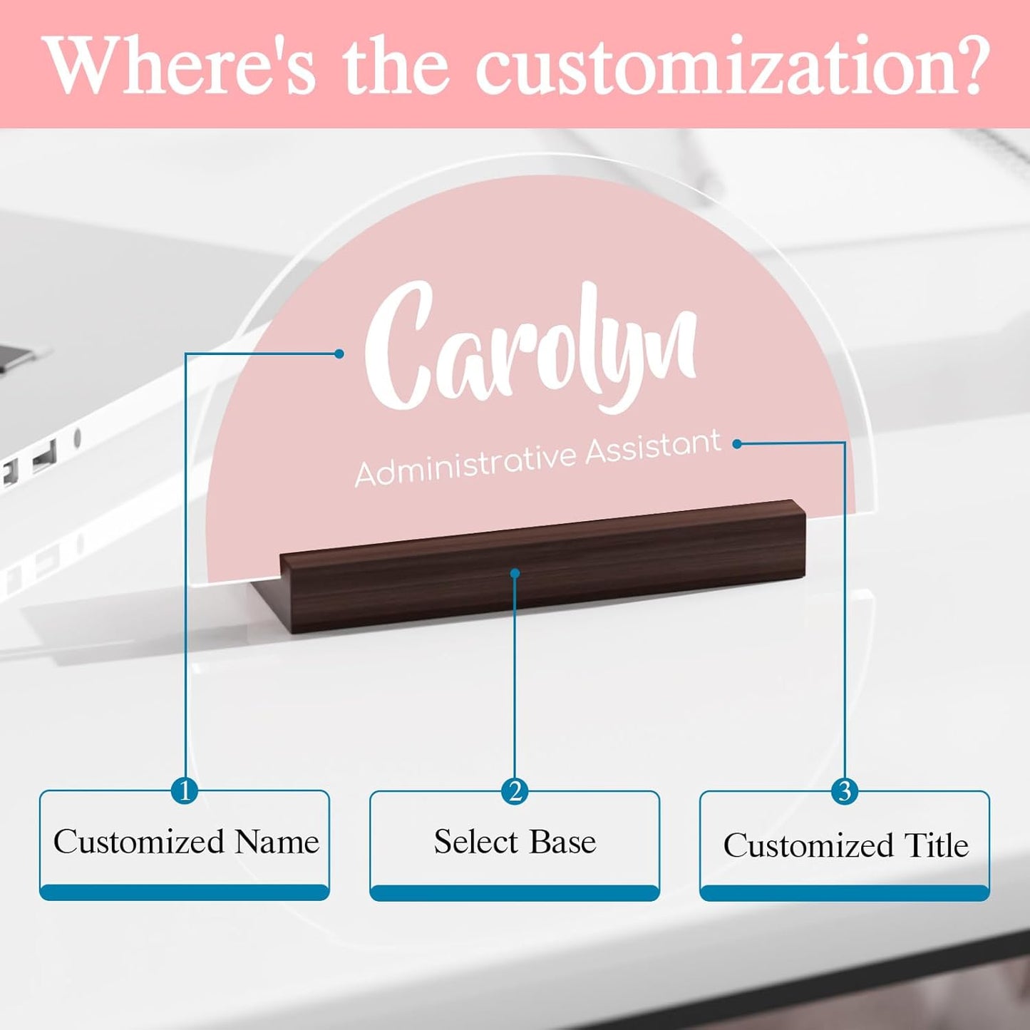 Personalized Name Plate for Desk - Custom Acrylic Name Plate with Holder, Arch Shaped Desk Name Plaque with Title, Office Gifts for Coworkers Employees Boss Teacher Appreciation Gifts, 10 Colors