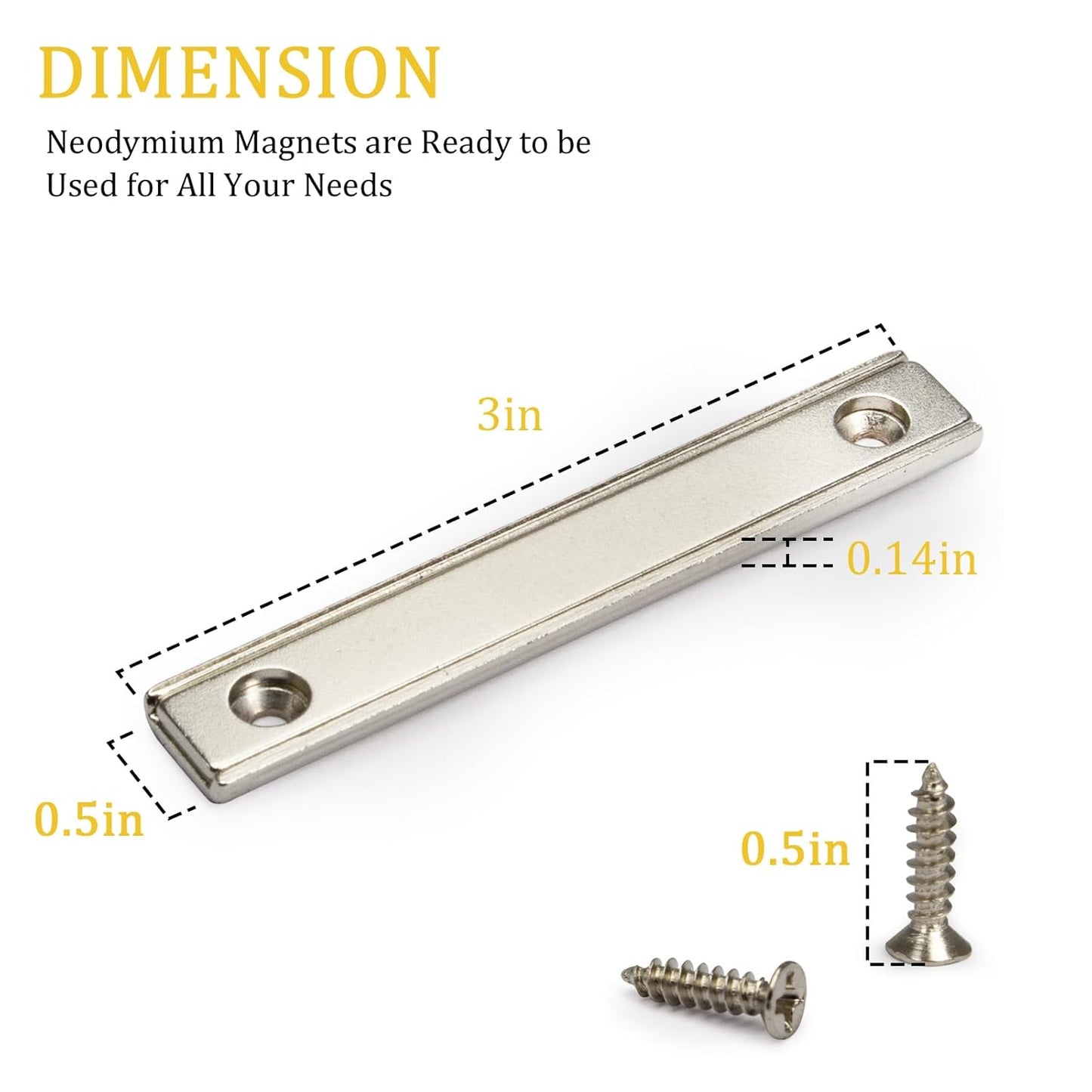 Strong Neodymium Thin Steel Bar Magnets, 3 Inch Heavy Duty Industrial Rare Earth Bar Magnets with Screw for Holding Handle Tools(12P, Sliver)