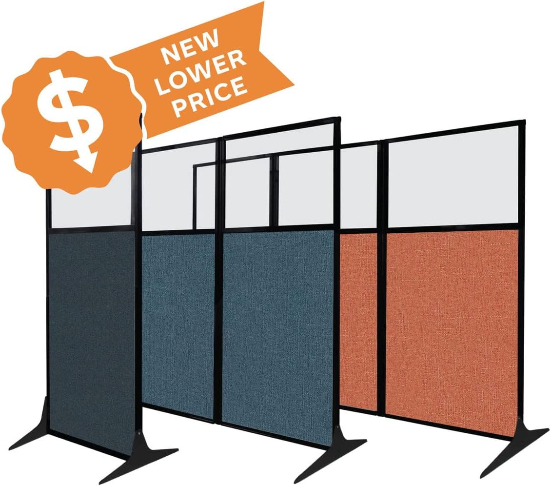 Versare Office Workstation Screen | Portable Wall Divider | Modern Cubicle | Freestanding Privacy Screen | Flexible Work Space | 3 Panels | 99" Wide x 70" Tall Black SoundSorb Panels with Window