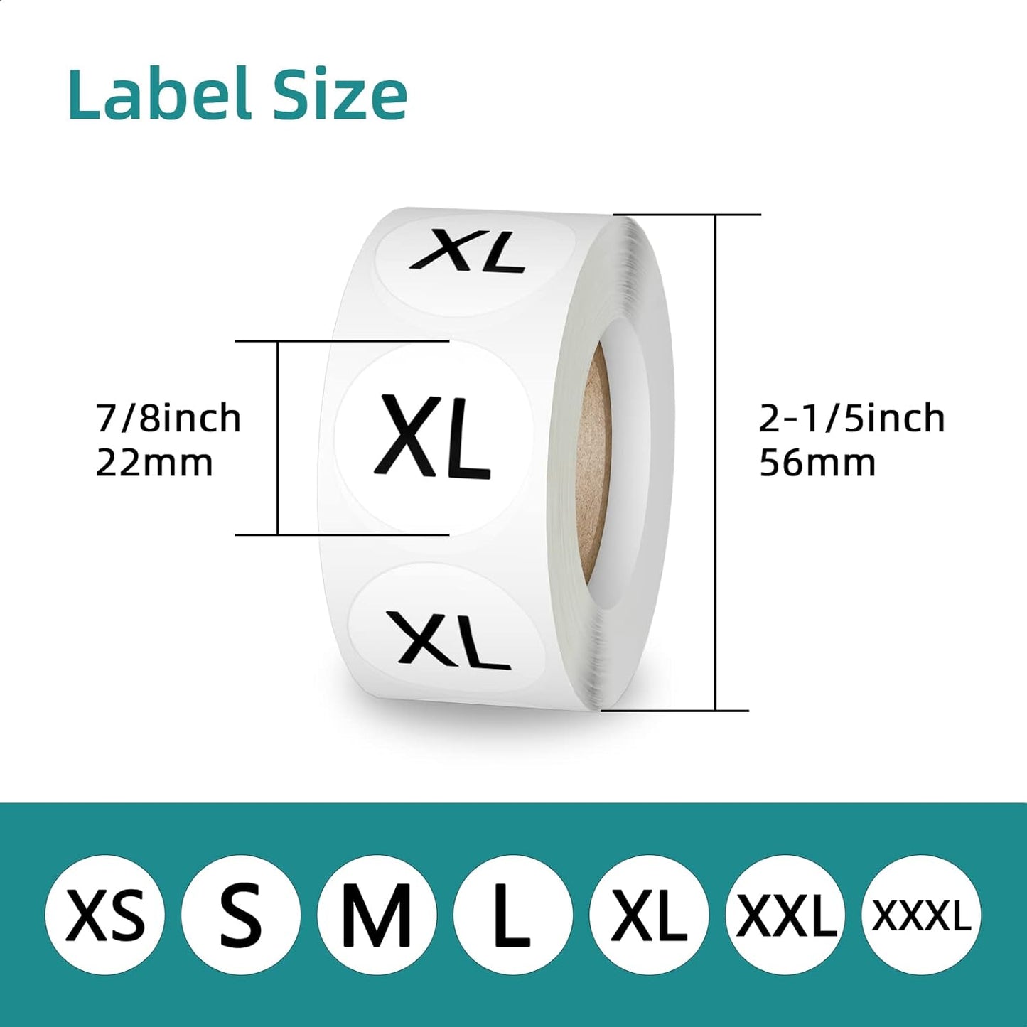 3500 Pcs 7 Sizes 7/8 Inch Clothing Size Stickers Labels Rolls, Labelchoice Black Round Self Adhesive Apparel Size Labels Stickers for Clothing T Shirts Trousers Skirt Retail (XS,S,M,L,XL,XXL,XXXL)