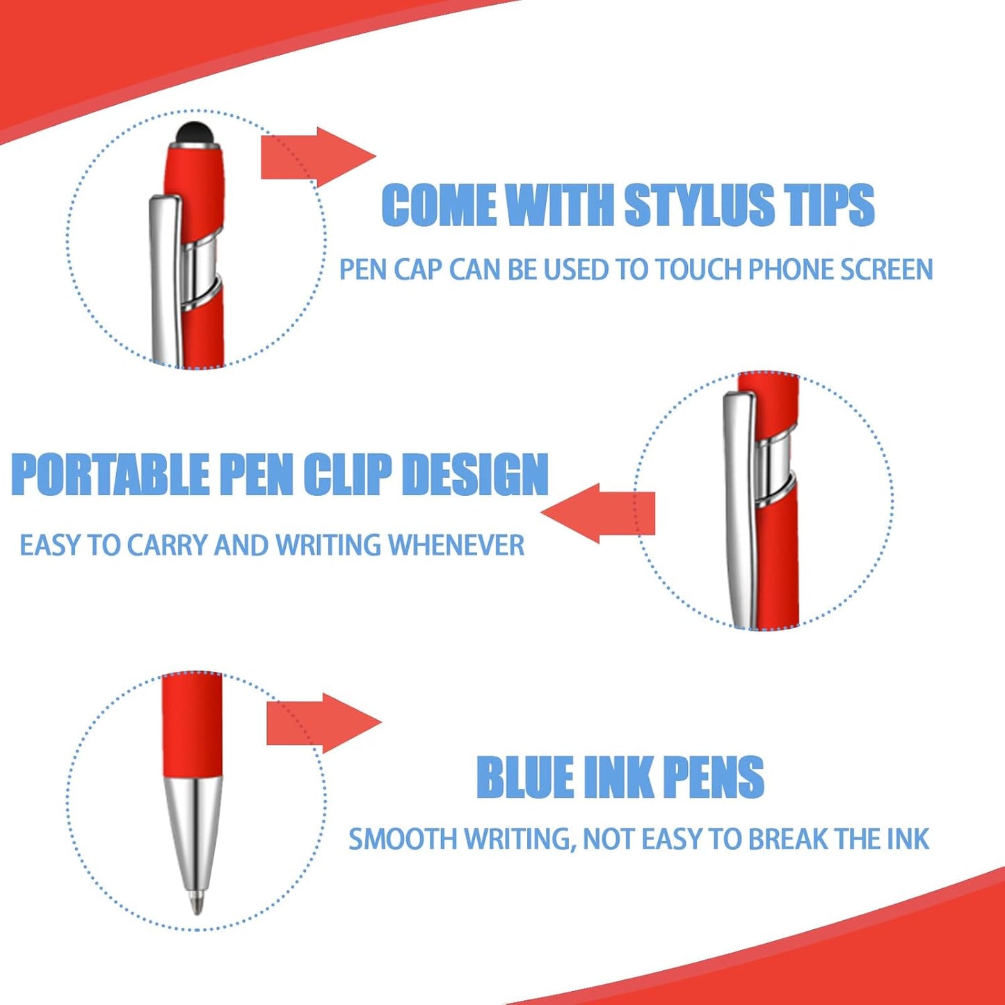 8 Pcs Blue Ink Ballpoint Pen with Stylus Tip 2 in 1 Stylus Ballpoint Pen Metal Pens Stylus Pen for Touch Screens School Office Coworkers (Red)