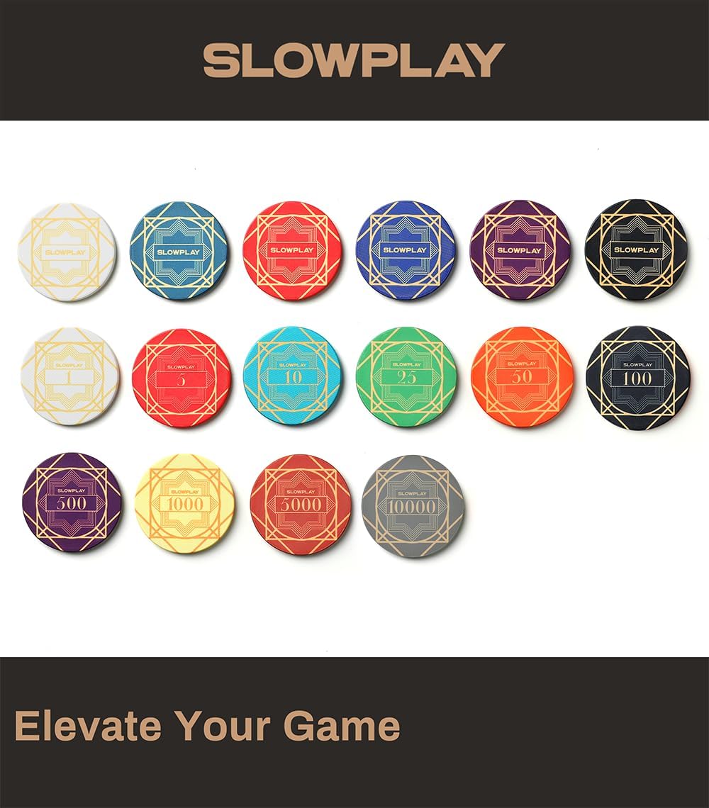 SLOWPLAY Nash Ceramic Poker Chips in Bulk, Casino Grade Ceramic 10-Gram Poker Chip for Texas Hold'em, 39mm Professional Chips Pack of 50 with Denomination of 5000