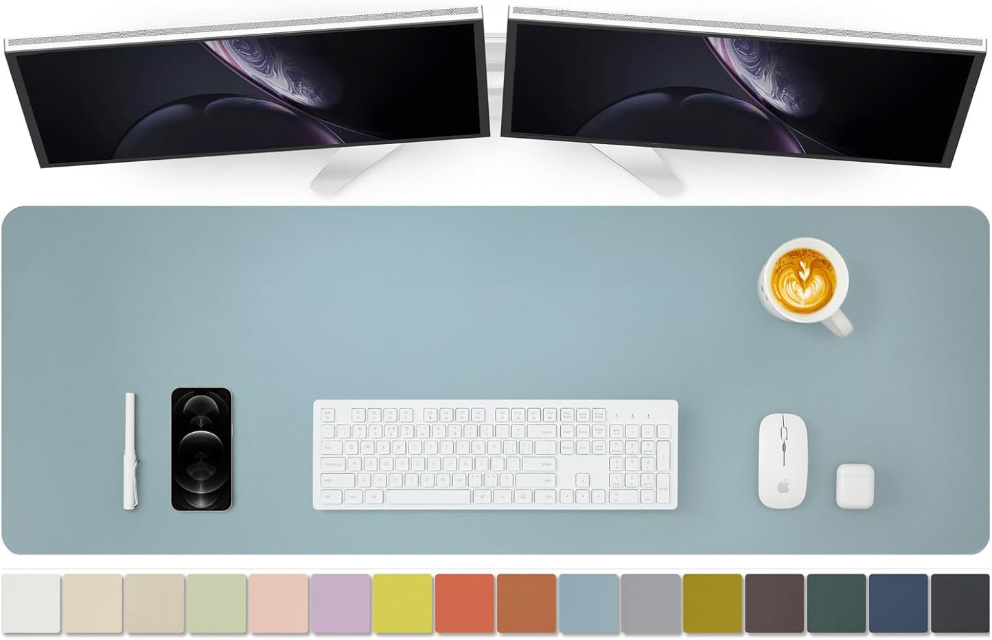 Large Desk Mat - 47.2"x 17" Non-Slip PU Desk Pad for Office and Home - Ideal for Large Mouse Pad and Desk Mats on Top of Desks(Light Blue)