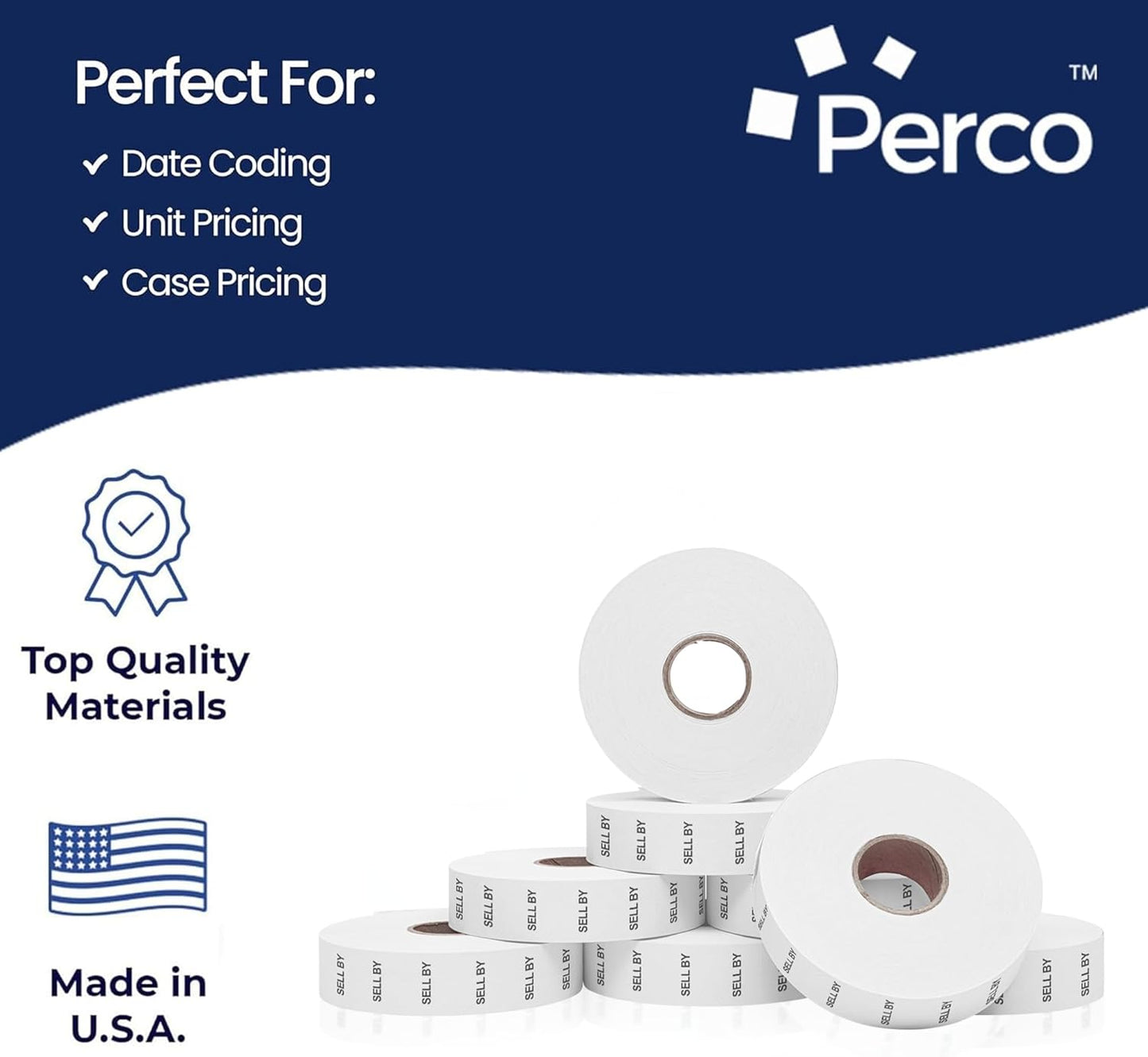 Perco Sell by Labels for Monarch 1136 Price Gun - 8 Rolls, 14,000 Marking Labels