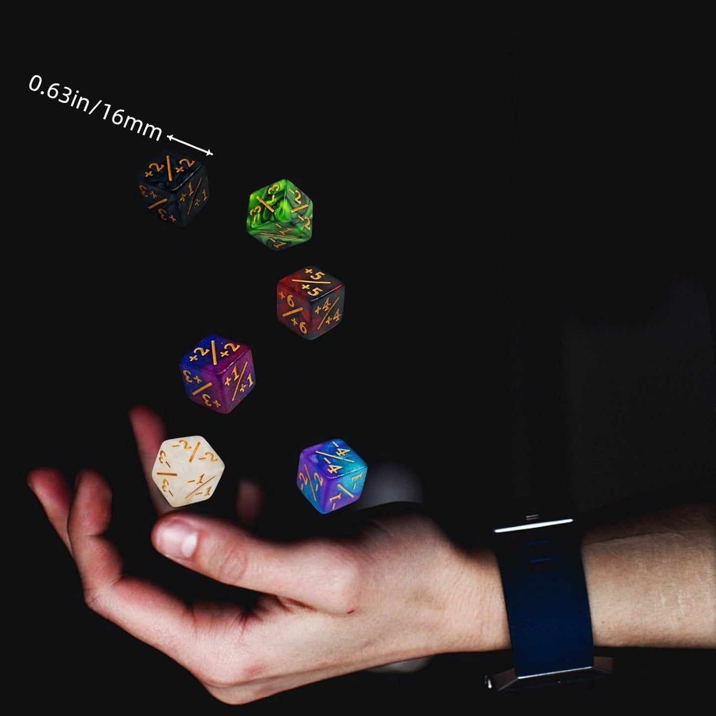 90 PCS MTG Counter Dice Set - AbilityKeyword Counters, -1/+1 Life Counter, Shield Counter, MTG Patterned Display dice, Creature Stat Buffs, Multicolor Marble Colour D6 Dice, MTG Games (Includes Bag)