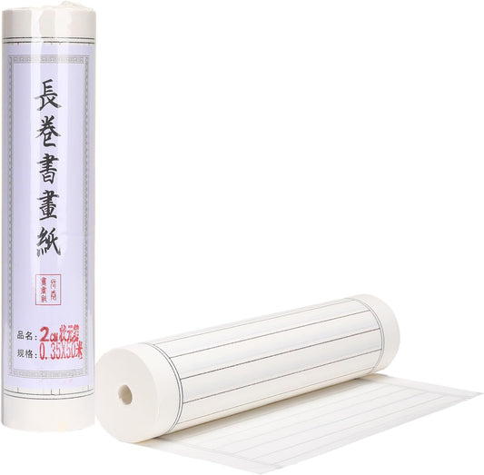 MEGREZ Chinese Calligraphy Brush Writing Practice Paper, Xuan Paper Roll Rice Paper Calligraphy with Vertical Grids, 35cm x 50m(13.8in x 164ft), Half Raw Ripe Xuan Paper, 2cm/Grid, White