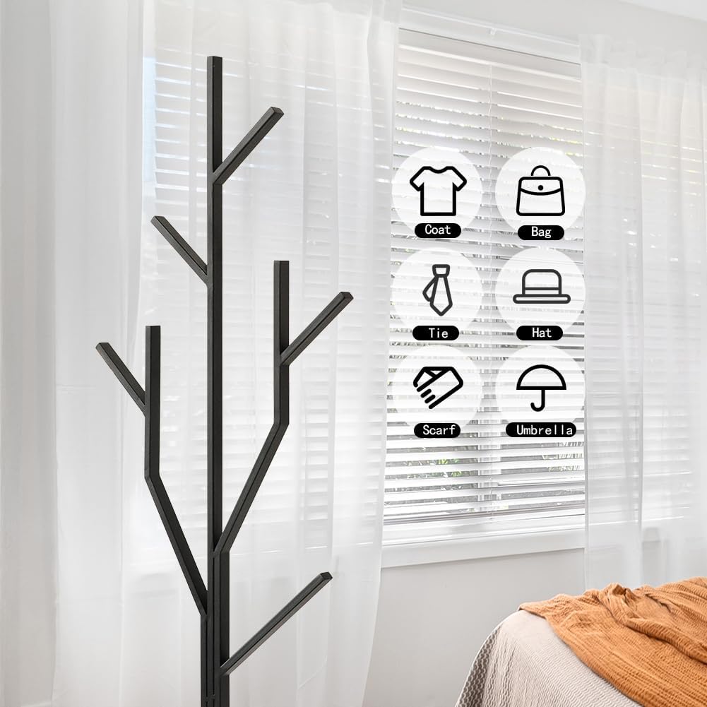 Marble Base Metal Clothing Coat Rack Stand for Hanging Clothes Bedroom Standing Rack Heavy Duty Coat Hanger Freestanding Tree Coat Racks Hallway Entrance Office Hats Coats Scarves Handbags