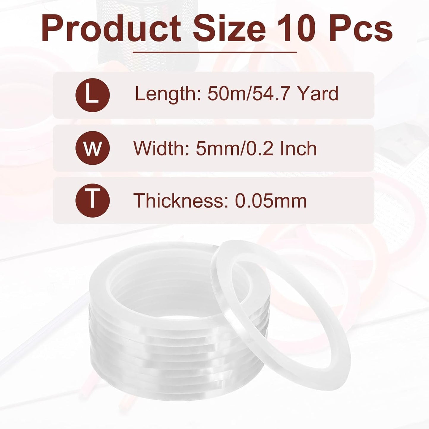 MECCANIXITY 10 Rolls Whiteboard Tape Graphic Chart Tape 5mm 54.7 Yard Art Tape Thin Self-Adhesive Pinstripe Tape Masking Tape for Gift Wrapping Craft Supplies, Clear