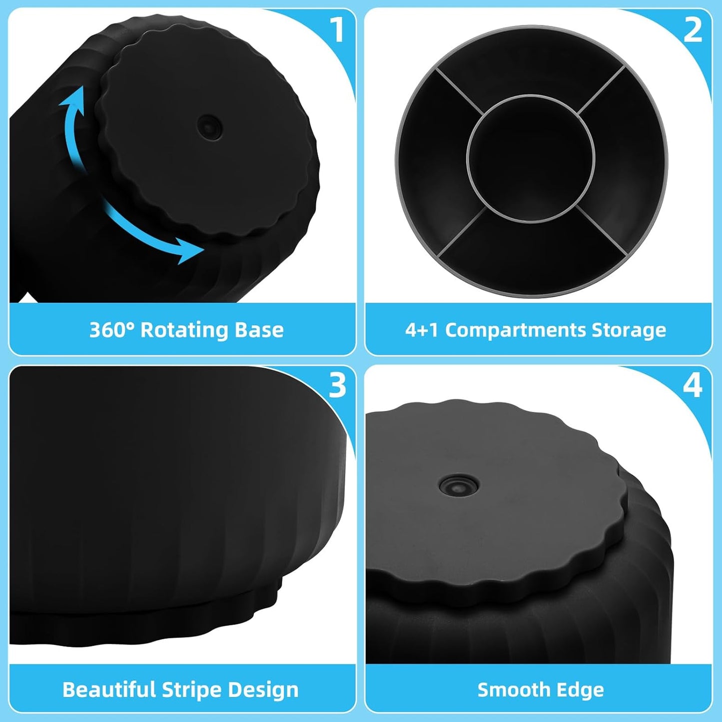 Marbrasse Desk Organizer, 360-Degree Rotating Pen Pencil Holder, Desk Organizers and Accessories with 5 Compartments Pencil Organizer, Art Supply Storage Box Caddy for Office, Home (Black)