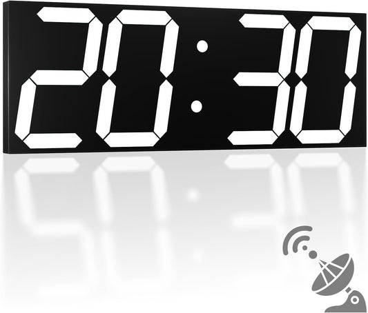 18.7'' Automic Digital Wall Clock, LED Digital Clock with Large Display, Multi-Function Wall Clock with Alarm and Timer, Auto Time Sync Clock with Adjustable Brigthness(White)