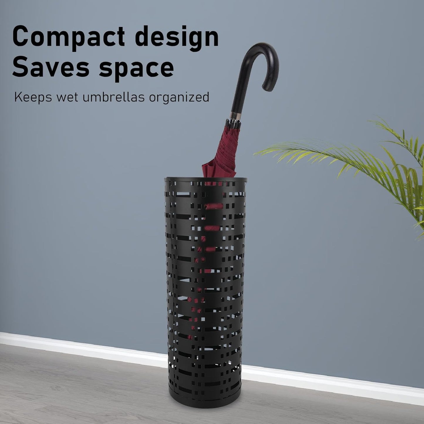 Yosoo Black Metal Umbrella Holder, Rustproof Space Saving Hollow Design, Stylish Umbrella Stand Rack for Entryway