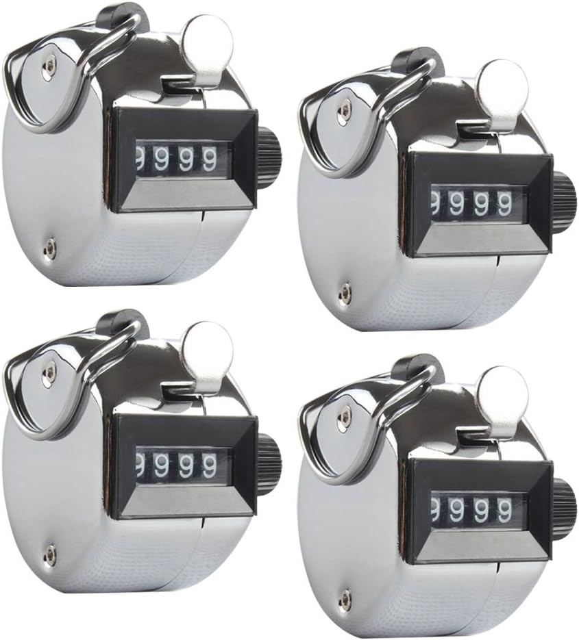 4 Pack Handheld Tally Counter 4 Digit Tally Counter Metal Mechanical Palm Counter Clicker Counter Count Clicker Counts up to 9999, for Transportation,Warehouse, Sports, Golf & Coach