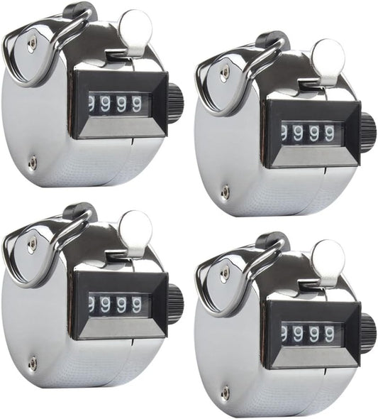 4 Pack Handheld Tally Counter 4 Digit Tally Counter Metal Mechanical Palm Counter Clicker Counter Count Clicker Counts up to 9999, for Transportation,Warehouse, Sports, Golf & Coach