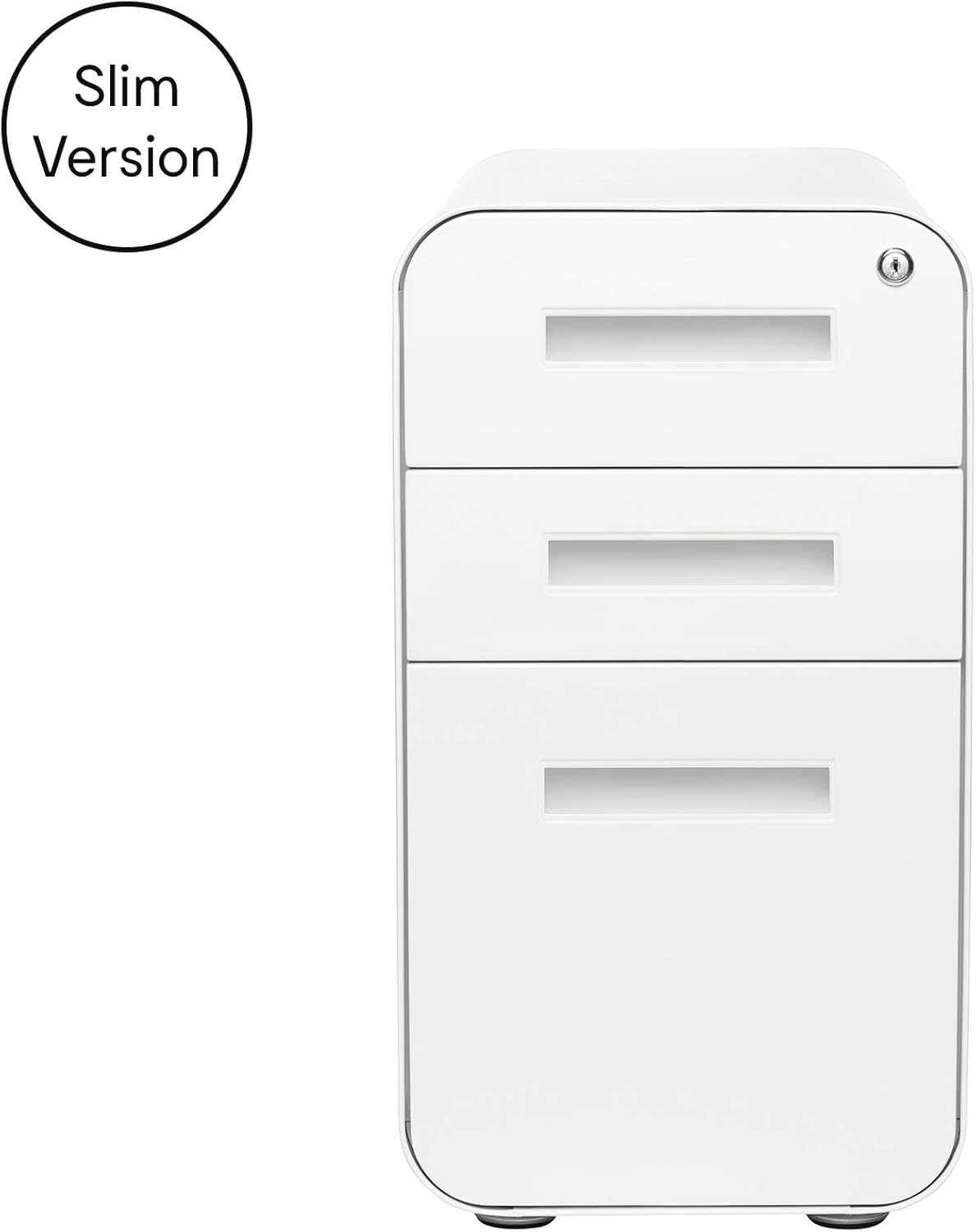 Laura Davidson Furniture Stockpile Slim 3-Drawer Mobile File Cabinet with Lock - Under Desk Metal Filing Cabinet, Legal/Letter File Folders, Wheels and Stationary Feet, Pre-Assembled, White